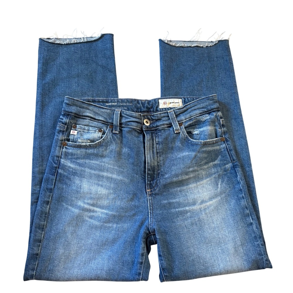 AG JEANS Saige Crop High Rise straight Leg Jeans Size 28 Light Wash